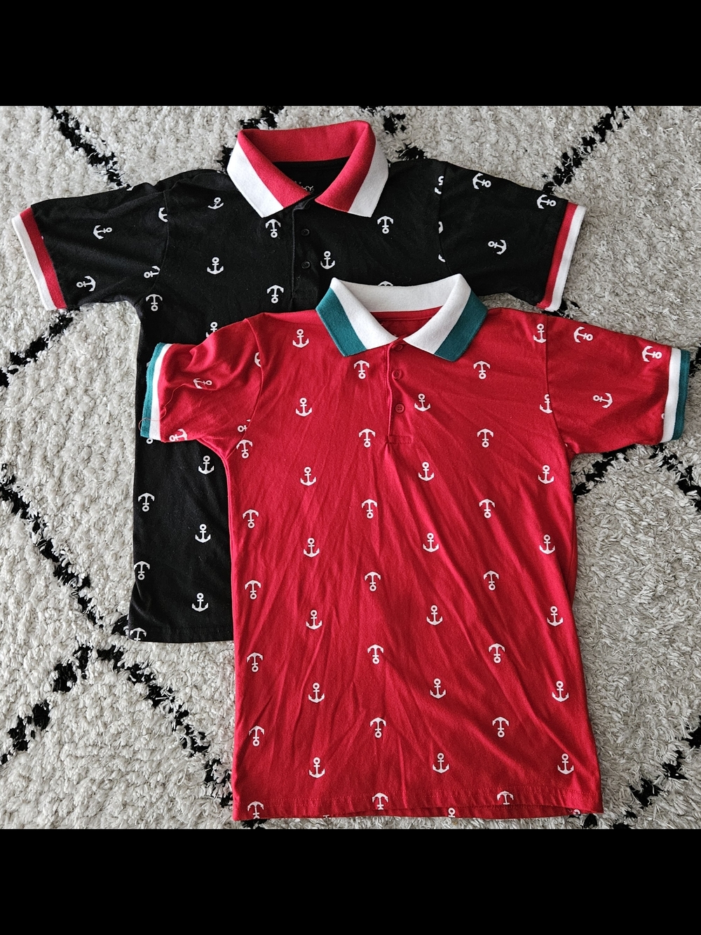 Boy's Anchor Polo Shirts - Red & Black